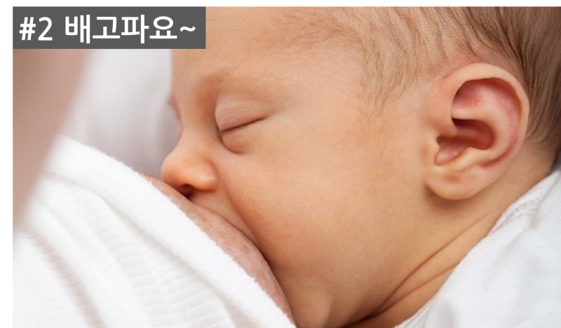 아기 밤에 깨는 이유 2번: 배고파서 수유 중인 아기